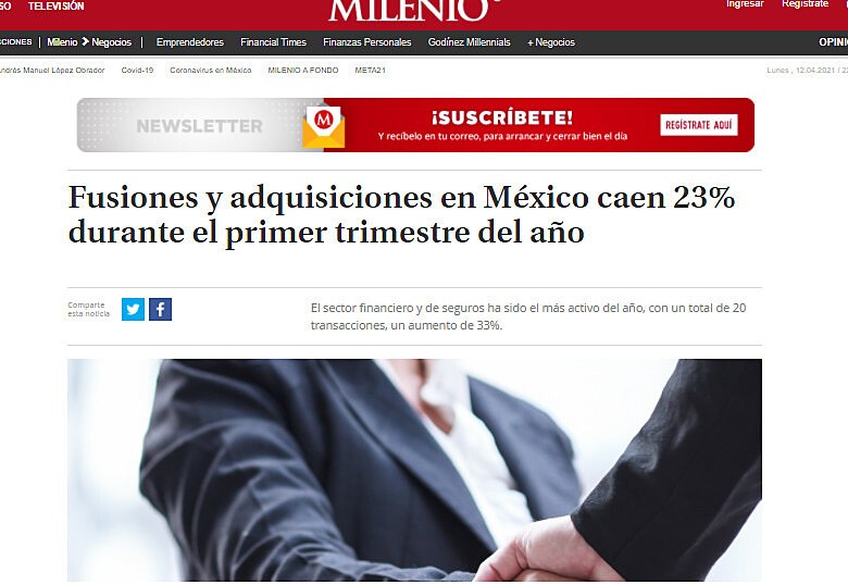 Fusiones y adquisiciones en Mxico caen 23% durante el primer trimestre del ao